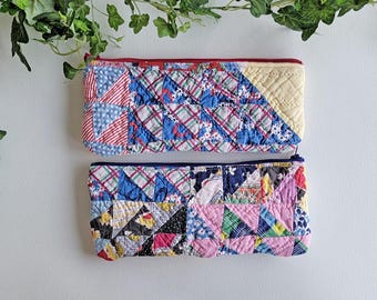 Vintage Quilt Zipper Pouch | Handmade Patchwork Cosmetic Bag