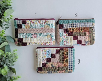 Vintage Quilted Zipper Pouch: Handmade Repurposed Quilt Bag