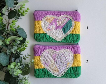 Vintage Quilted Zipper Pouch | Handmade Repurposed Coin Purse