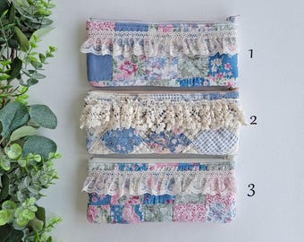 Vintage Quilted Zipper Pouch | Handmade Pencil Case