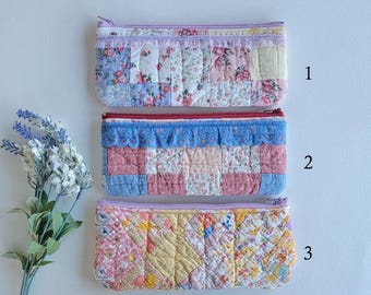 Vintage Quilted Pencil Pouch | Repurposed Zipper Pouch