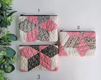Vintage Quilted Zipper Pouch | Handmade Floral Coin Purse