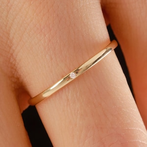 14K Solid  Gold Mini Diamond Ring, Small Single Moissanite Rings