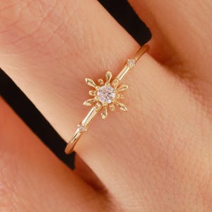 14K Solid Gold Star Diamond Ring, Northstar Tiny Moissanite Celestial Rings