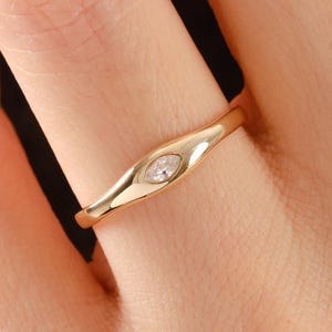Marquise Diamond Signet Ring, Slim Chunky Band Marquse-Cut Moissanite Rings