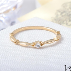 Small Diamond Engagement Ring 14K Solid Gold, Tiny Diamond Wedding Band, Solo Diamond Promise Ring Women, Single Stone Ring Pave Diamond Her