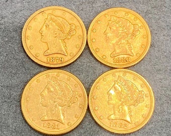 lot of 4: 1879-1882 5 dollar gold half eagle liberty head beautiful coin see pictures