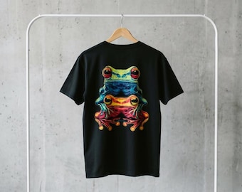 サイケデリックなカエルのTシャツ｜トリッピーなキノコとヒキガエルのTシャツ｜フェスティバルやレイブの衣装｜男女兼用ギフト｜EDMヒッピーファッション