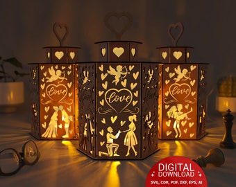 VALENTINE'S DAY, Romantic Lantern For , HEART Night Light, 6 Different Heart - Work Lantern,  Lantern Decoration, Digital Download Svg 0030