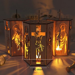 Jesus and Holy pilgrim, Night Light, Lamp Shade, Table Candle, Holder SVG, Wooden Hanging Decoration Lantern, Laser Cut, image 7