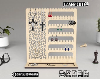 Laser Cut Earring Stand SVG: Jewelry Organizer with Ring Tray (Digital Download)