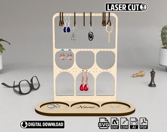 Schmuck Organizer SVG Ohrringständer. mit Ring Laser Cut File-Bolzen Ohrringhalter-Minimalist Schmuckständer für Ohrringe