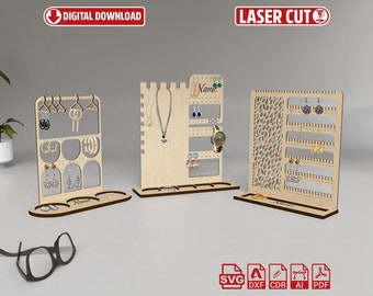 Laser Cut Jewelry Organizer SVG: Earring Stand with Ring Tray (Digital Download)