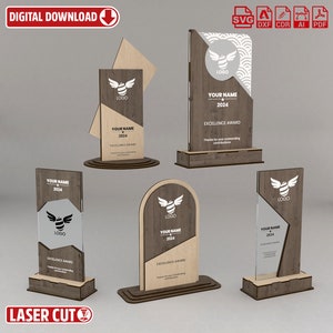 Rectangle Award Trophy Laser Cut 5 Different Design. Svg Files, Wooden Award Svg Files, Wooden Laser Cutting Ai dxf cdr eps pdf