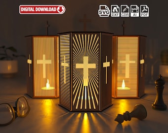 Christian holy pilgrim Night Light Lamp Shade Table Candle Holder  Wooden Hanging Decoration Lantern Laser Cut Svg Eps Ai Dxf Cdr Pdf