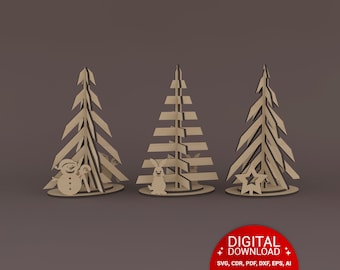 3 modèles de sapin de Noël SVG, sapin de Noël découpé au laser SVG, arbre de bureau, cadeau de Noël sapin laser svg