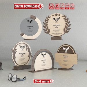 Round Modern Laser Cut Special Shapes Award Trophy Templates: 4 Designs - Digital Download - (Svg Ai Dxf Cdr Eps Pdf)