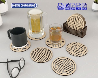 6 Different Patterned Boxed Coasters Laser Cut Svg Files. Vector Files For Laser Cutting Ai, Cdr, Dxf, Pdf, Eps