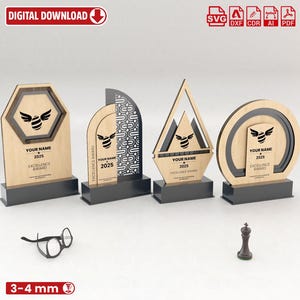 Special Shapes Award Trophy Laser Cut 4 Different Design. Svg Files, Wooden Award Svg Files, Wooden Laser Cutting Ai dxf cdr eps pdf