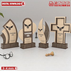 4 Different Designs Award Trophy Laser Cut Pack | Wooden Award Svg Files, Wooden Laser Cutting Ai dxf cdr eps pdf