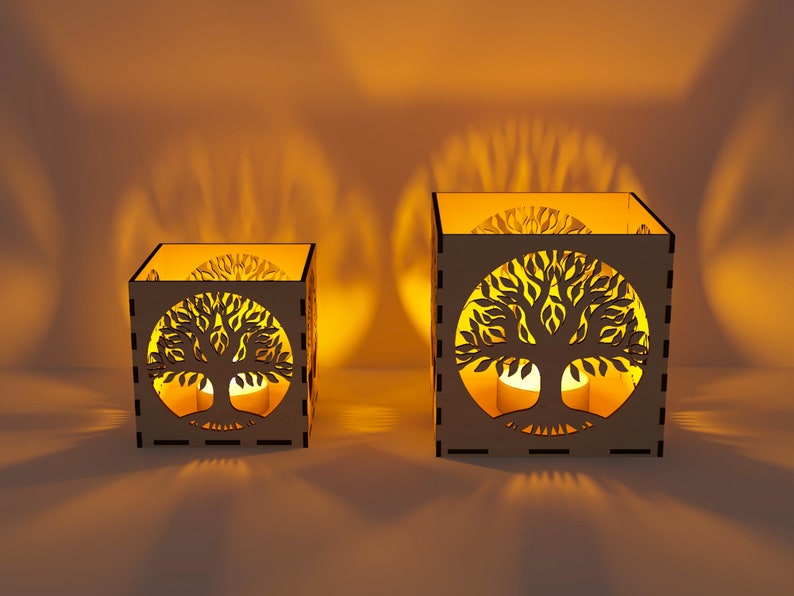 Arbre de vie, décoration en bois, lanterne chauffe-plat SVG image 5