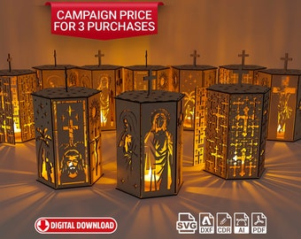 Jesus and Holy pilgrim, Night Light, Lamp Shade, Table Candle, Holder SVG, Wooden Hanging Decoration Lantern, Laser Cut,