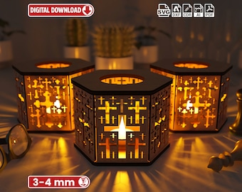 Christian holy pilgrim Night Light Lamp Shade Table Candle Holder SVG Wooden Hanging Decoration Lantern Laser Cut