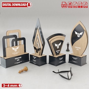 Spezielle Formen Award Trophäe Laser Cut 4 Verschiedene Design. Holz Lasergravur Ai dxf cdr eps pdf Dateien zum ausdrucken und drucken