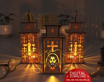 Jesus - Virgin Mary and Holy Pilgrim, Night Lamp, Lampshade, Table Candle, Holder SVG, Wooden Hanging Decoration Lantern, Laser Cutting,