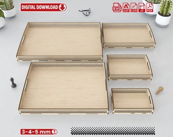 Laser Cut Tray Set: 5 Sizes, Plywood Plan SVG, DXF, PDF, (Digital Download)