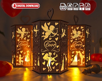 VALENTINE'S DAY, Romantic Lantern For , HEART Night Light, 6 Different Heart - Work Lantern,  Lantern Decoration, Digital Download Svg 0020