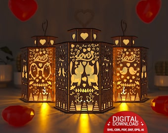 VALENTINE'S DAY, Romantic Lantern For , HEART Night Light, 6 Different Heart - Work Lantern,  Lantern Decoration, Digital Download Svg 0029