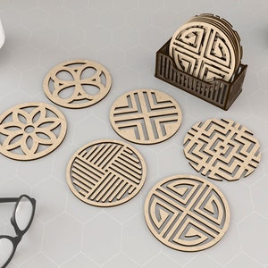 6 Different Patterned Boxed Coasters Laser Cut Svg Files. Vector Files For Laser Cutting Ai, Cdr, Dxf, Pdf, Eps zdjęcie 2