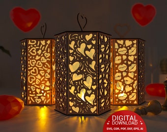 VALENTINE'S DAY, Romantic Lantern For , HEART Night Light, 6 Different Heart - Work Lantern,  Lantern Decoration, Digital Download Svg 0021