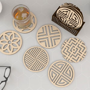 6 Different Patterned Boxed Coasters Laser Cut Svg Files. Vector Files For Laser Cutting Ai, Cdr, Dxf, Pdf, Eps zdjęcie 3