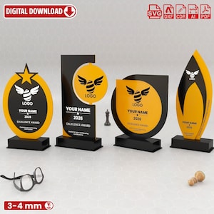 Rectangle Award Trophy Laser Cut 5 Different Design. Svg Files, Wooden Award Svg Files, Wooden Laser Cutting Ai dxf cdr eps pdf