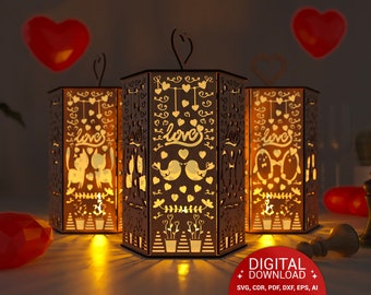 VALENTINE'S DAY, Romantic Lantern For , HEART Night Light, 6 Different Heart - Work Lantern,  Lantern Decoration, Digital Download Svg 0021