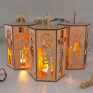 Jesus and Holy pilgrim, Night Light, Lamp Shade, Table Candle, Holder SVG, Wooden Hanging Decoration Lantern, Laser Cut, zdjęcie 4