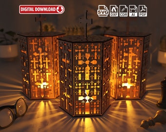 Christian holy pilgrim Night Light Lamp Shade Table Candle Holder SVG Wooden Hanging Decoration Lantern Laser Cut