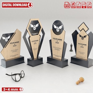 Special Shapes Award Trophy Laser Cut 4 Different Design. Svg Files, Wooden Award Svg Files, Wooden Laser Cutting Ai dxf cdr eps pdf
