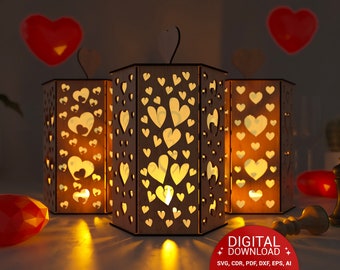 Romantic Lantern For VALENTINE'S DAY, HEART Night Light, 6 Different Heart - Work Lantern,  Lantern Decoration, Digital Download Svg 0017