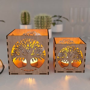 Arbre de vie, décoration en bois, lanterne chauffe-plat SVG image 2