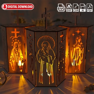Virgin Mary and Holy pilgrim, Night Light, Lamp Shade, Table Candle, Holder SVG, Wooden Hanging Decoration Lantern, Laser Cut,