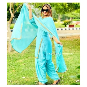 Designer Sky Blue Punjabi Patiala Suit Made to Measure Suit for Women