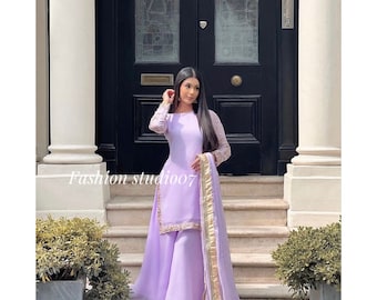 Designer Lilac Pallazo Suit Pakistani Salwar kameez Dupatta Punjabi Patiala Suit Salwar Custom Stitched For Girls And Womens With Free Gift