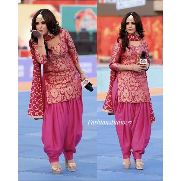 Latest Punjabi Patiala Pink Brocade Silk Designer salwar Kameez Custom Stitched Dress for Women and Girl Made to measure Suit Wedding Wear