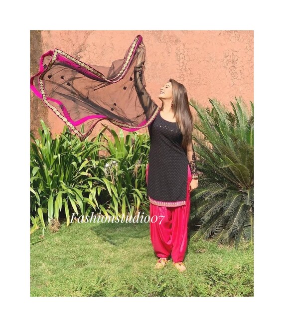 Black and pink punjabi suit clearance