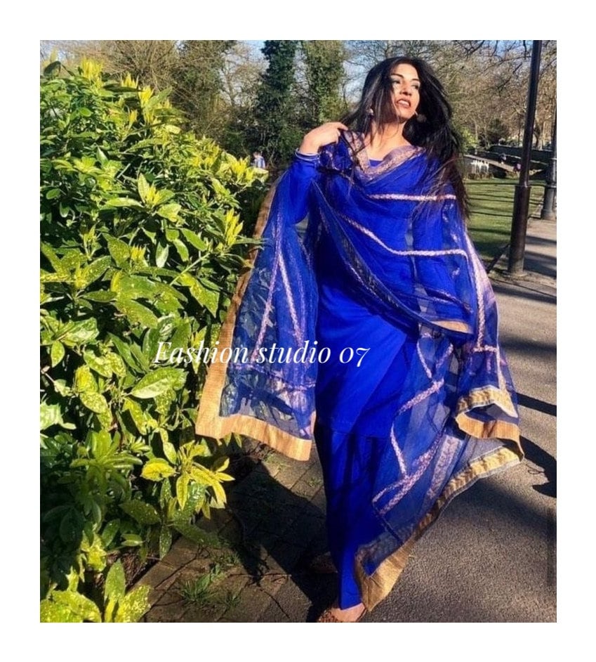 Royal blue top colour punjabi suit