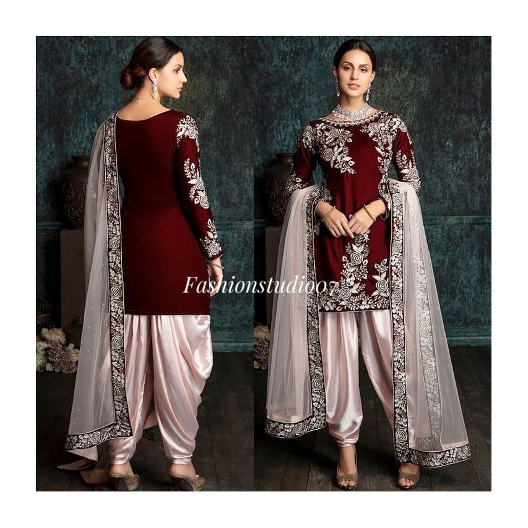Charming Red Punjabi Dhoti Style Festive Party Suit