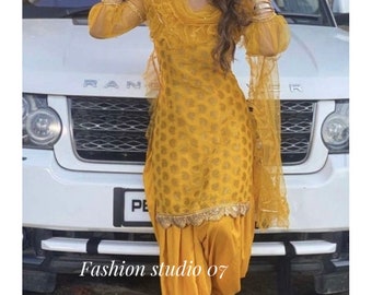 Latest Yellow Punjabi Patiala Brocade Silk Designer salwar Kameez Custom Stitched Dress for Women and Girl Made to measure Suit Wedding Wear